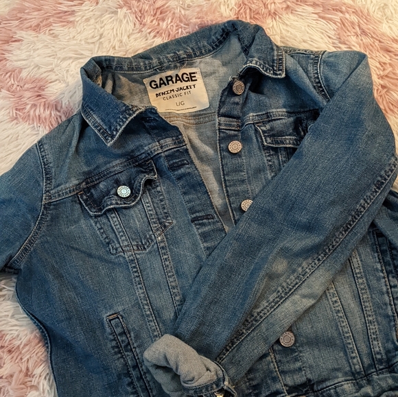 GARAGE denim jacket jeans dark wash small medium - Picture 2 of 4